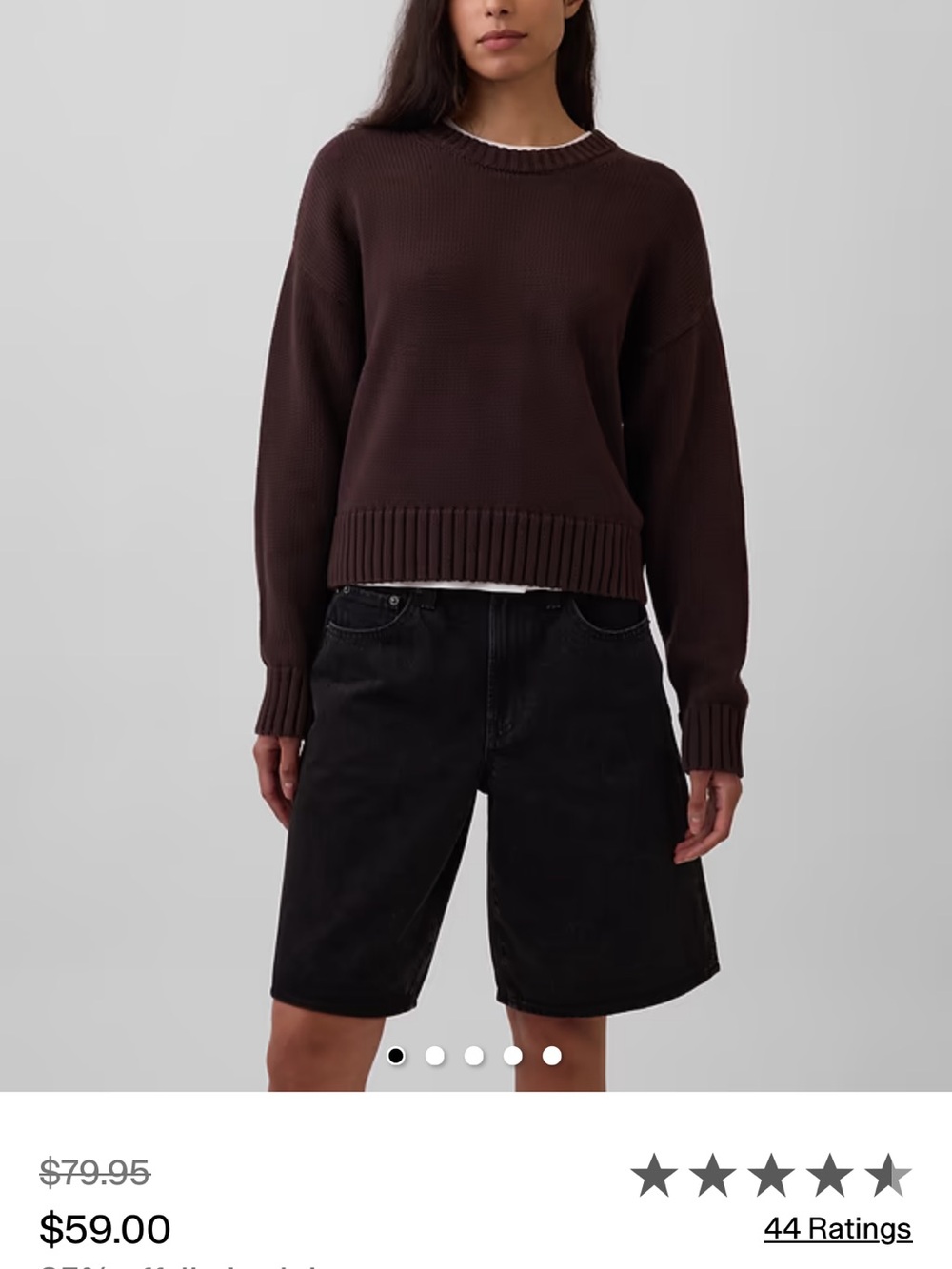 GAP Women's Chocolate Brown Crewneck Ribbed-Hem Sweater